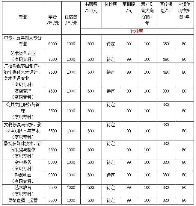 湖南艺术职业学院学费