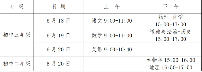 望城区“三考”（高考、学考、中考）具体考试时间、科目安排