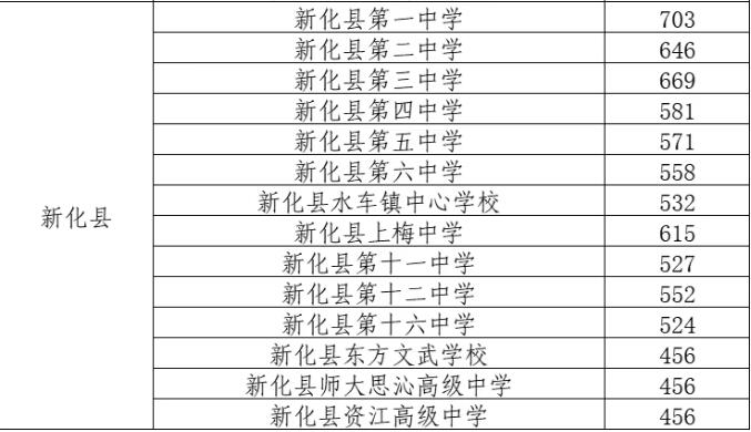 2025年新化县中考录取分数线