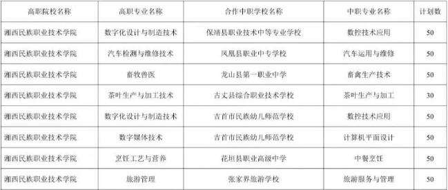 湘西民族职业技术学院2025年三二分段制招生计划