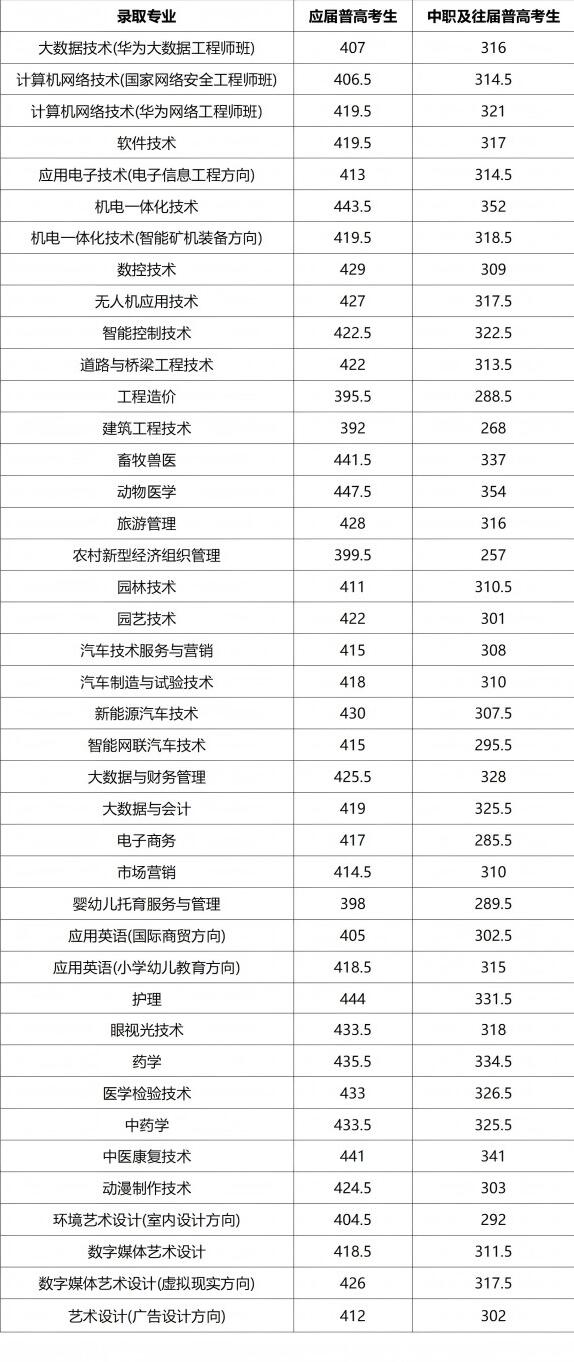 娄底职业技术学院2025年单招录取分数线
